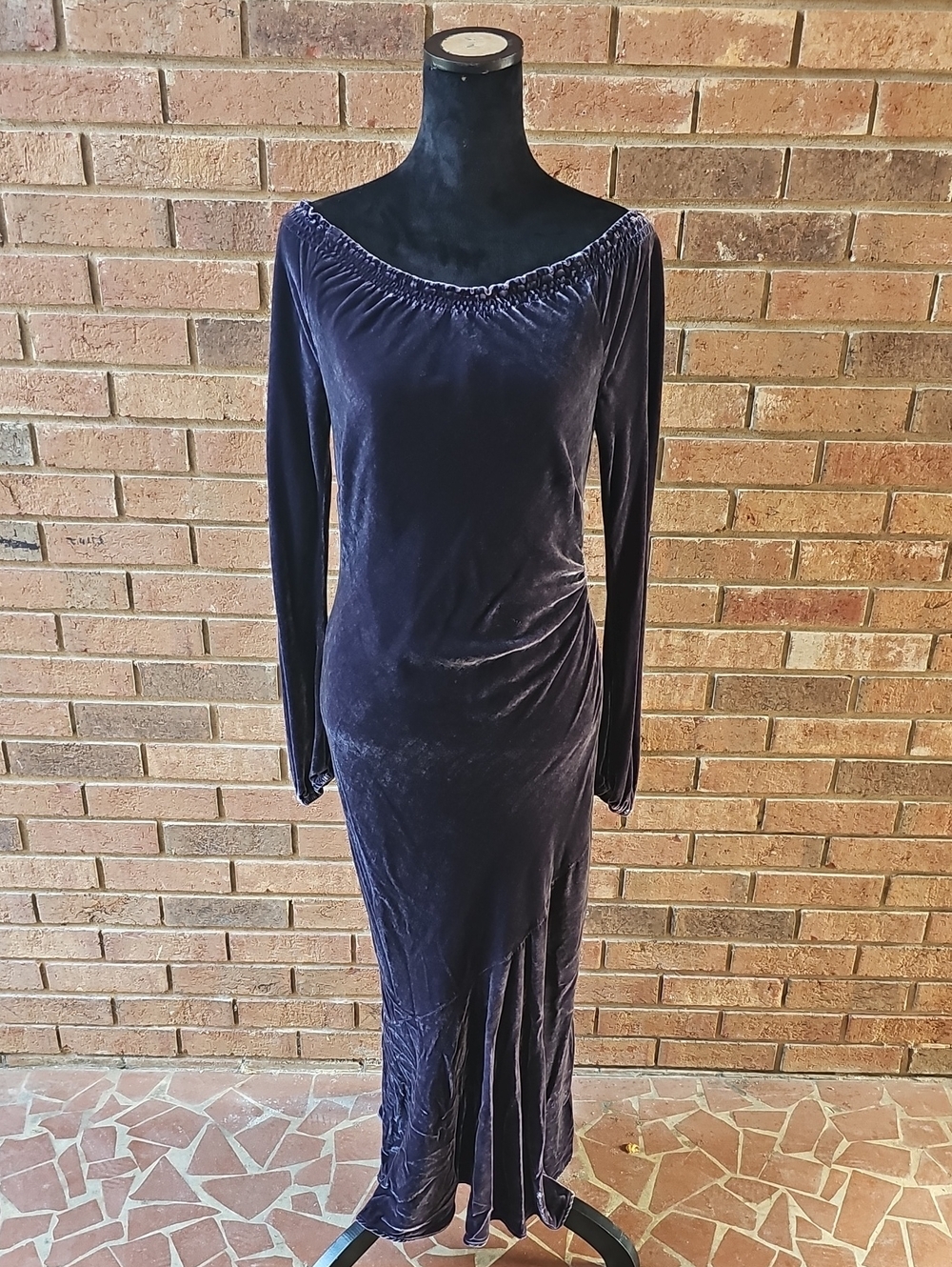 Sundance Velvet Long Sleeve Off-the-Shoulder Maxi Dress in Deep Blue Size Small